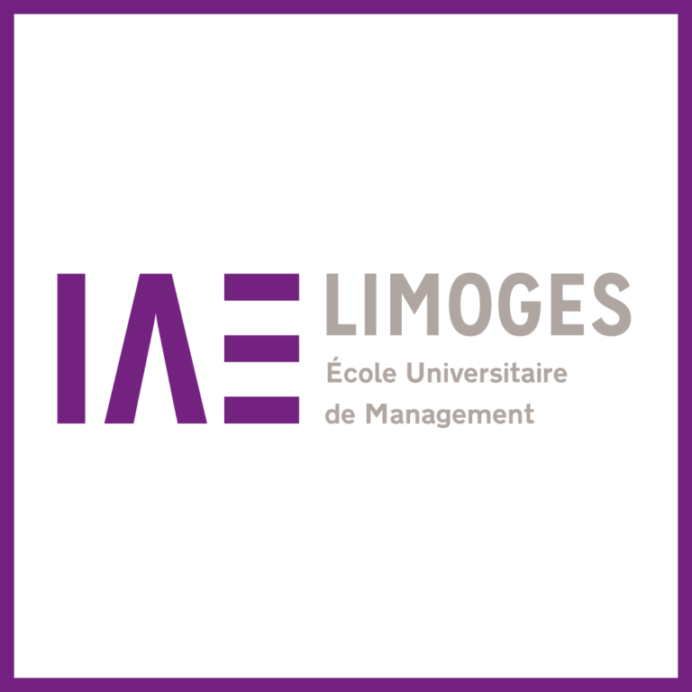 Image du logo de l'IAE Limoges sur fond blanc avec des bordures en violet.