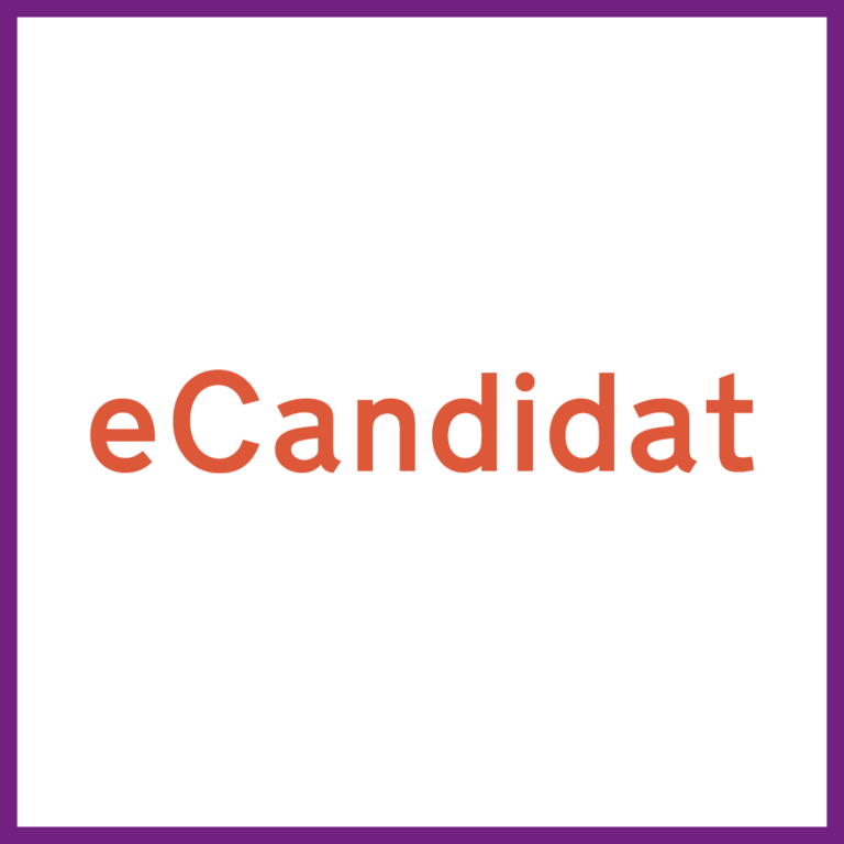 Image du logo de la plateforme E-Candidat sur un fond blanc avec des bordures en violet.